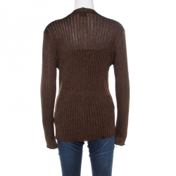 Pre Owned Dolce and Gabbana Chocolate Brown Lurex Insert Button Front Cardigan M