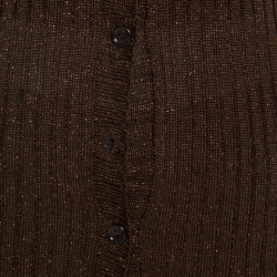 Pre Owned Dolce and Gabbana Chocolate Brown Lurex Insert Button Front Cardigan M