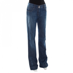 Pre Owned بنطلون جينز دولتشي أند غابانا قصة بوت بنقوش متناثرة دنيم باهت أزرق داكن M