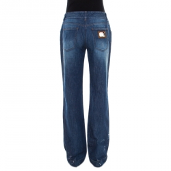 Pre Owned بنطلون جينز دولتشي أند غابانا قصة بوت بنقوش متناثرة دنيم باهت أزرق داكن M