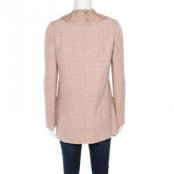 Pre Owned جاكيت دولشي أند غابانا قطن حرير تويد دانتيل مزبن بأزرار أمامية وردي موف S