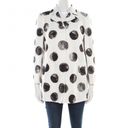 مملوكة مسبقًا Dolce and Gabbana White Polka Dot Print Cotton Blazer M