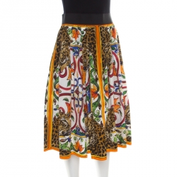 Pre Owned Dolce and Gabbana Multicolor Majolica Leo Tile Print Cotton A Line Skirt M