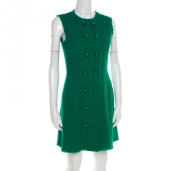 مملوكة مسبقًا فستان دولتشي أند غابانا بلا أكمام صدر مزدوج صوف منقوش أخضر S