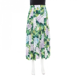 Pre Owned Dolce and Gabbana Hydrangea Printed Cotton High Waist Wide Leg Pants S