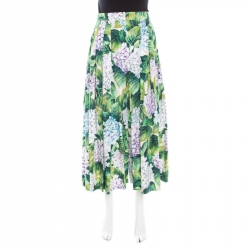 Pre Owned Dolce and Gabbana Hydrangea Printed Cotton High Waist Wide Leg Pants S