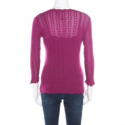 Pre Owned Dolce and Gabbana Purple Perforated Knit Sleeveless Top and Cardigan Set L
