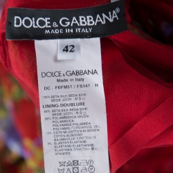 Dolce and Gabbana Red Floral Printed Silk Long Sleeve Maxi Dress M