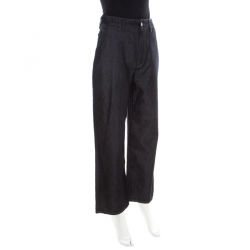 Pre Owned بنطلون جينز دولتشي آند غابانا دينم أزرق داكن بوسط مرتفع حافة واسعة S