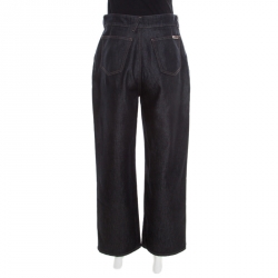 Pre Owned بنطلون جينز دولتشي آند غابانا دينم أزرق داكن بوسط مرتفع حافة واسعة S