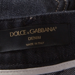 Pre Owned بنطلون جينز دولتشي آند غابانا دينم أزرق داكن بوسط مرتفع حافة واسعة S