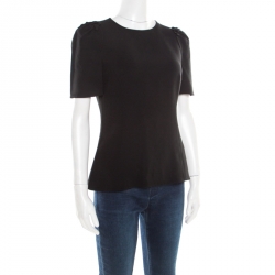 Pre Owned Dolce and Gabbana Black Ruffled Short Sleeve Blouse M