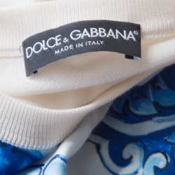 Pre Owned توب دولتشي أند غابانا حرير طباعة ماجوليكا بلا أكمام أزرق و أبيض M