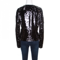 Pre Owned Dolce and Gabbana Black and Silver Sequin Pailette Embellished Frayed Trim Jacket M