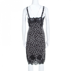 Dolce and Gabbana Black Polka Dotted Silk Lace Trim Sleeveless Dress S