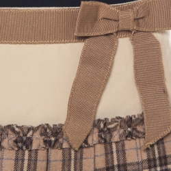 Pre Owned Dolce and Gabbana Caramel Brown Tartan Wool Lace Trim Pleated Mini Skirt M