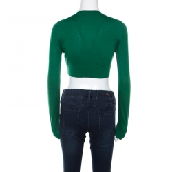 Pre Owned Dolce & Gabbana Green Silk Rib Knit Button Front Cropped Cardigan XS