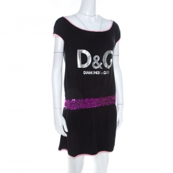 Pre Owned فستان دولتشي أند غابانا جرسيه أسود بوسط ساقط ترتر مزخرف M