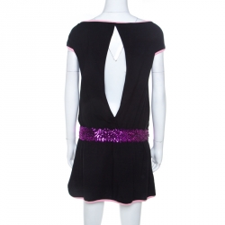 Pre Owned فستان دولتشي أند غابانا جرسيه أسود بوسط ساقط ترتر مزخرف M