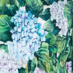 Pre Owned Dolce and Gabbana Hydrangea Print Cotton Poplin Elasticized Waist Cold Shoulder Dress S