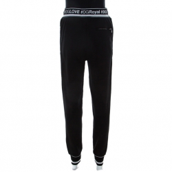 Pre Owned Dolce & Gabbana Black Stretch Cotton Logo Panel Detail Jogger Pants M