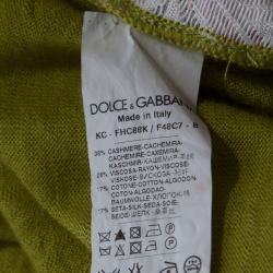 Pre Owned Dolce and Gabbana Lime Green Cashmere Blend Floral Jacquard Panel Sweater M