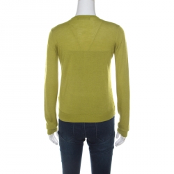 Pre Owned Dolce and Gabbana Lime Green Cashmere Blend Floral Jacquard Panel Sweater M