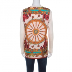 Pre Owned Dolce and Gabbana Multicolor Tasseled Baroque Print Silk Cardigan S