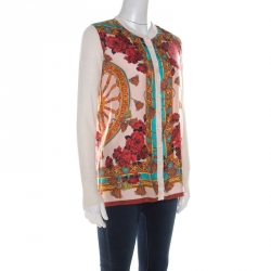 Pre Owned Dolce and Gabbana Multicolor Tasseled Baroque Print Silk Cardigan S