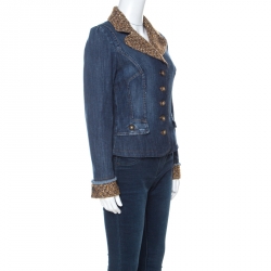 Pre Owned Dolce & Gabbana Blue Denim Floral Lining Wool Collar Detail Jacket M