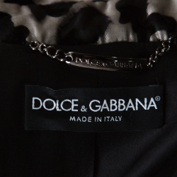 Pre Owned Dolce and Gabbana Grey Leopard Pattern Textured Silk Puff Sleeve Trench Coat L
