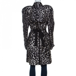 Pre Owned Dolce and Gabbana Grey Leopard Pattern Textured Silk Puff Sleeve Trench Coat L