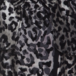 Pre Owned Dolce and Gabbana Grey Leopard Pattern Textured Silk Puff Sleeve Trench Coat L