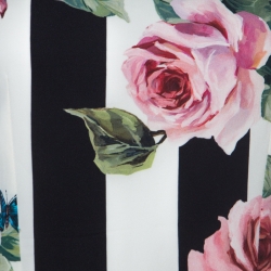 مملوكة مسبقًا فستان دولتشي أند غابانا حرير ستريتش طباعة زهور مخطط أبيض & أسود M