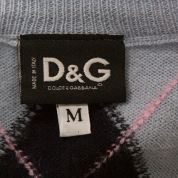 Pre Owned Dolce & Gabbana Light Blue Argyle Print Wool Blend Cardigan M