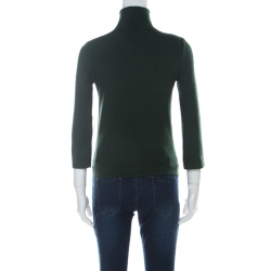 مملوكة مسبقًا Dolce and Gabbana Green Knit Collared Three Quarter Sleeve Top M