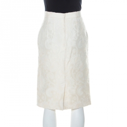 مملوكة مسبقًا Dolce and Gabbana Off-White Cotton & Silk Blend Embossed Jacquard Sheath Skirt XS