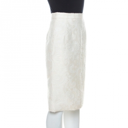 مملوكة مسبقًا Dolce and Gabbana Off-White Cotton & Silk Blend Embossed Jacquard Sheath Skirt XS