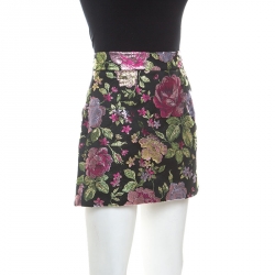 Pre Owned Dolce & Gabbana Muticolor Floral Lurex Jacquard Mini Skirt S