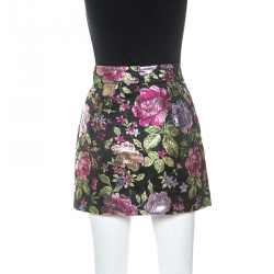 Pre Owned Dolce & Gabbana Muticolor Floral Lurex Jacquard Mini Skirt S