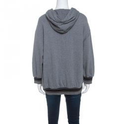 مملوكة مسبقًا Dolce and Gabbana Grey Knit Floral Embroidered Logo Detail Hoodie M