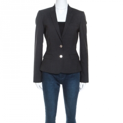 Pre Owned Dolce and Gabbana Grey Leopard Print Lined Wool Blend Blazer S