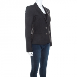 Pre Owned Dolce and Gabbana Grey Leopard Print Lined Wool Blend Blazer S