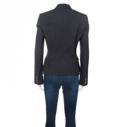 Pre Owned Dolce and Gabbana Grey Leopard Print Lined Wool Blend Blazer S