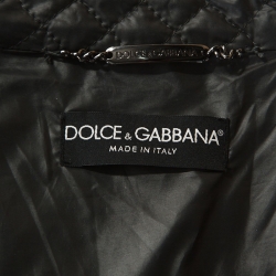 Dolce & Gabbana Dark Green Leather Trim Quilted Biker Jacket M