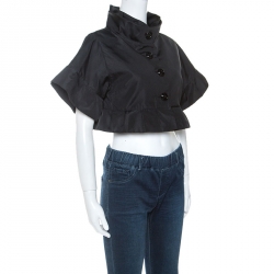 Pre Owned Dolce & Gabbana Black Taffeta Button Front Shrug M
