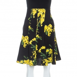 Pre Owned تنورة دولتشي أند غابانا خصر مرتفع كريب طباعة أوراق شجر أكاكيا سوداء L