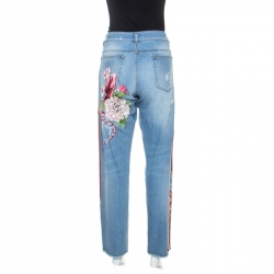 Pre Owned بنطلون جينز دولتشي أند غابانا ممزق دنيم مطلي وأبليك أنديغو L