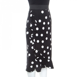 Pre Owned قميص دولتشي أند غابانا فلونس مكشكش حرير ستريتش تنقيط بولكا أسود M