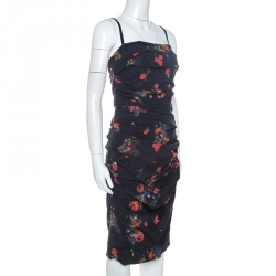 Pre Owned فستان دولتشي أند غابانا مكشكش حرير ستريتش طباعة زهور أسود M